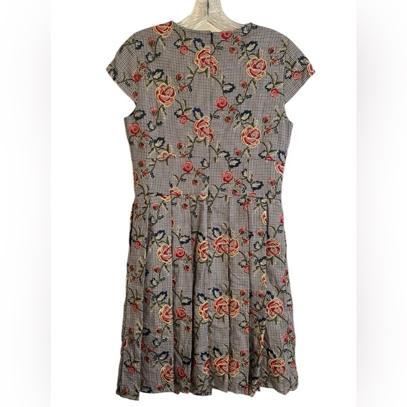 Brooks Brothers size 8P Houndstooth Floral Embroidered Metallic dress - Picture 2 of 7
